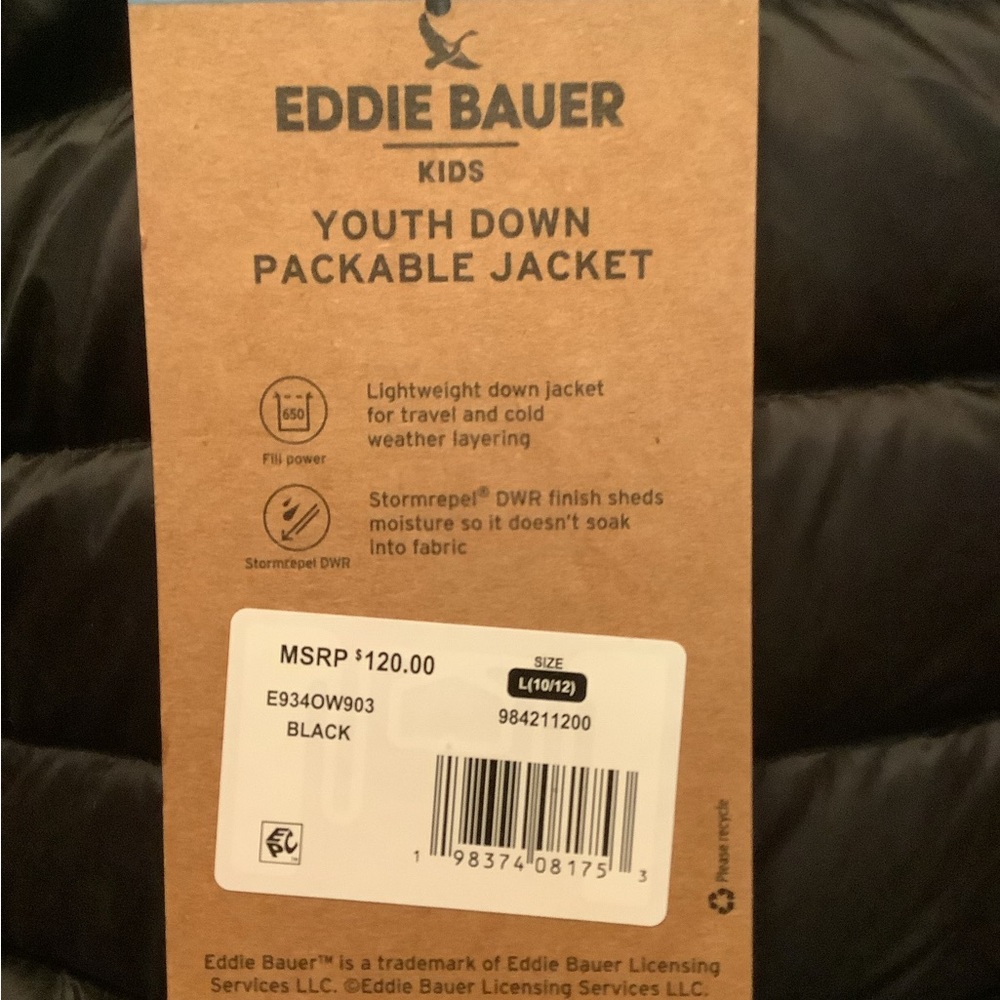 Eddie Bauer Boys’ L Black Puffer Jacket with Quilted Design - Picture 7 of 11